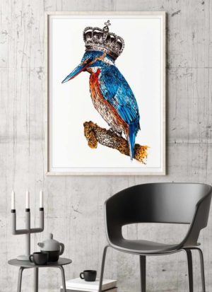 Stunning giclee print of a Kingfisher wearing a crown
