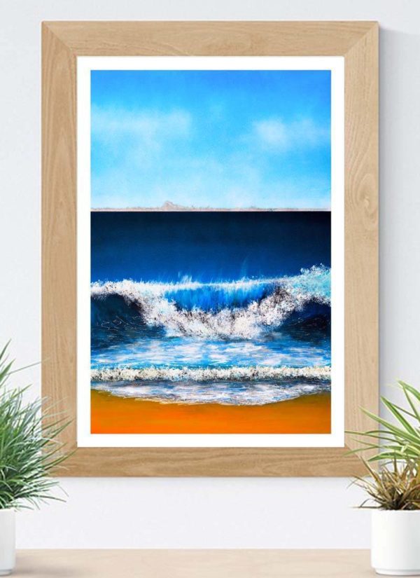 Beautiful giclee fine art seascape signed print depicting a crashing wave by Sally Shephard