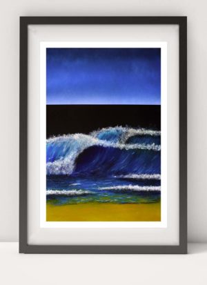 Seascape giclee print showing a stormy sea created with spray paint, marker pens and charcoal