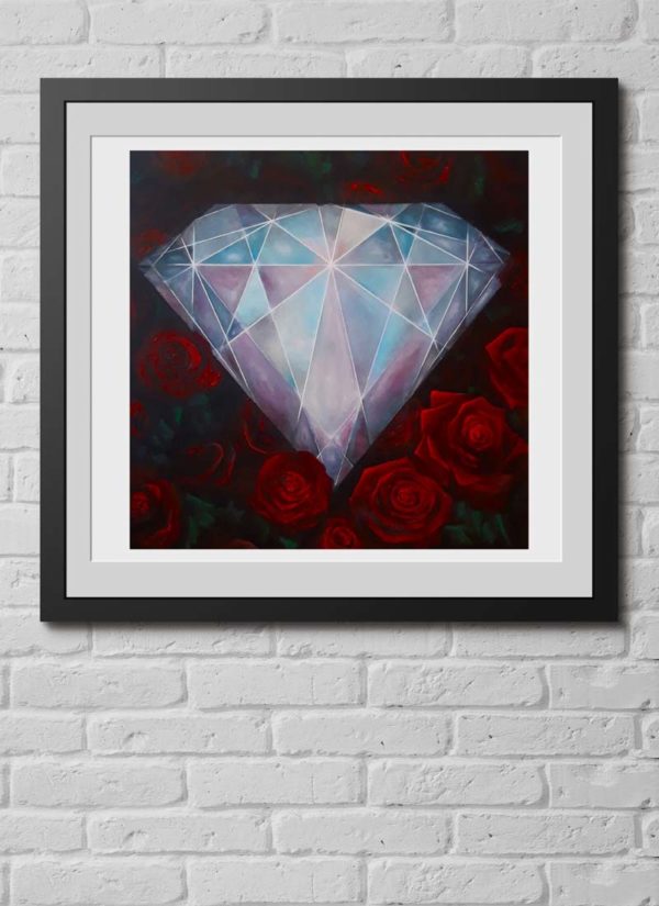 Hand painted diamond and roses signed giclee print