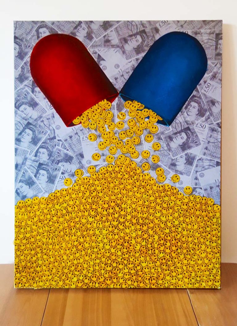 ‘Happy Pills’ - Original Art Signed Canvas | CreativeFolk