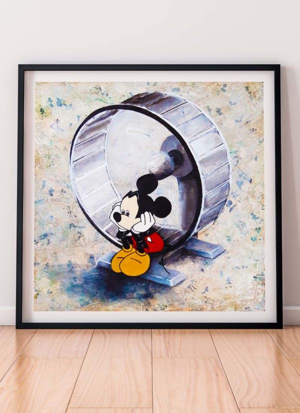 Mickey Mouse on a hamster wheel signed giclee print