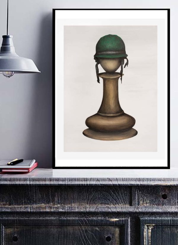 Pawn with army hat framed signed print