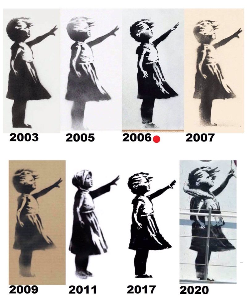 A timeline of Banksy's Balloon Girl reveals the similarities between the 2006 version and later ones