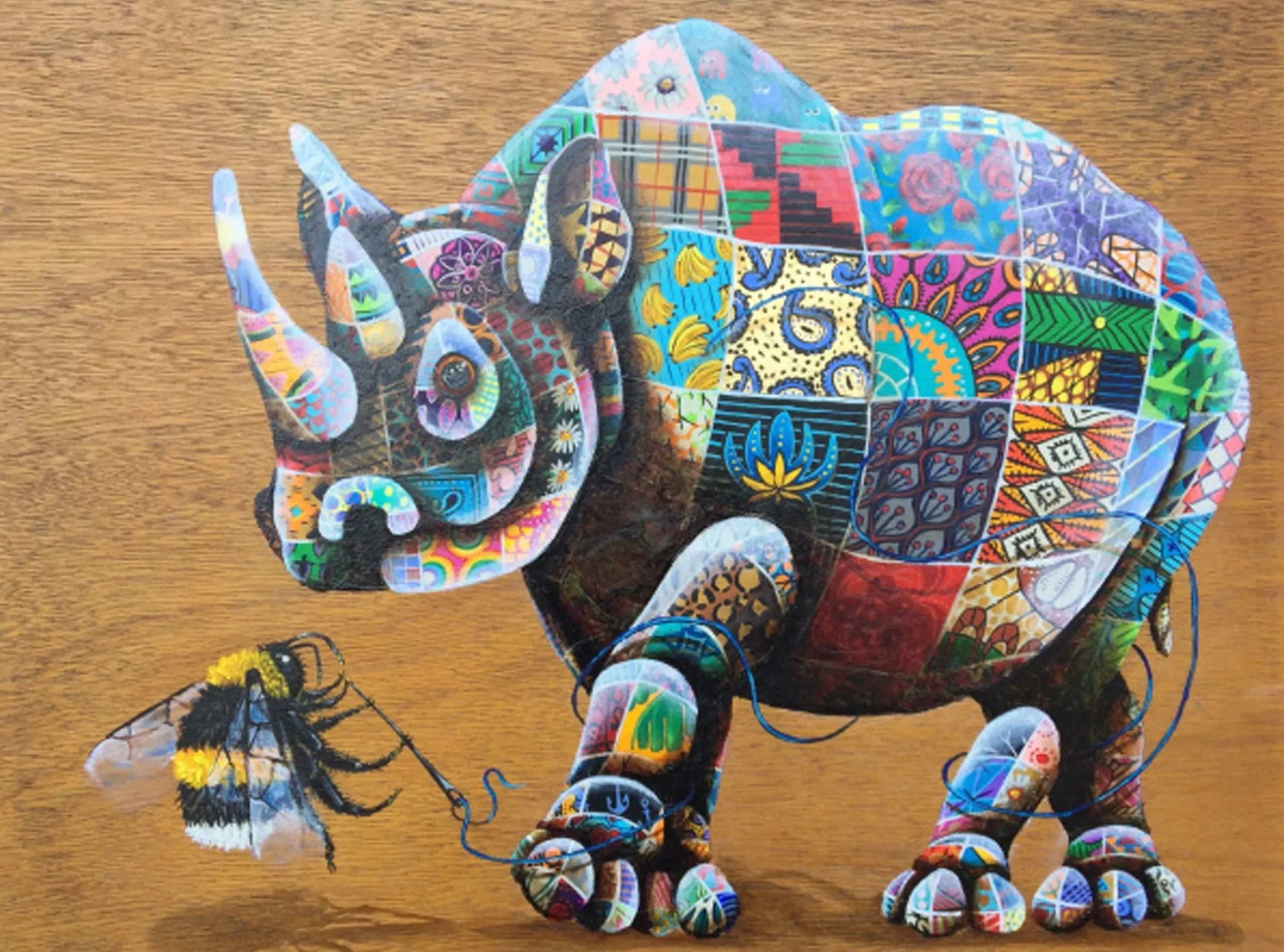 Rhino and Bee painted by Louis Masai Michel