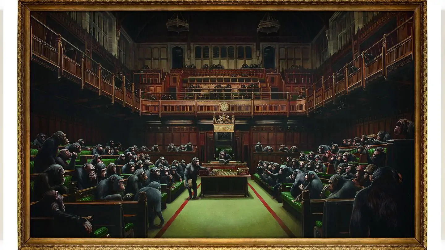 Devolved Parliament features the House of Commons filled with chimpanzees.