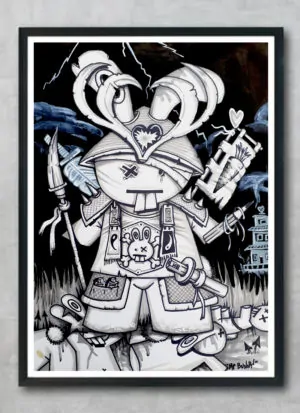 Fluffy Samurai illustrated art print by Mr Bunny