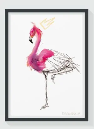 Flamingo Strut A2 Hand Finished Signed Art Print by Sophie Mills-Thomas