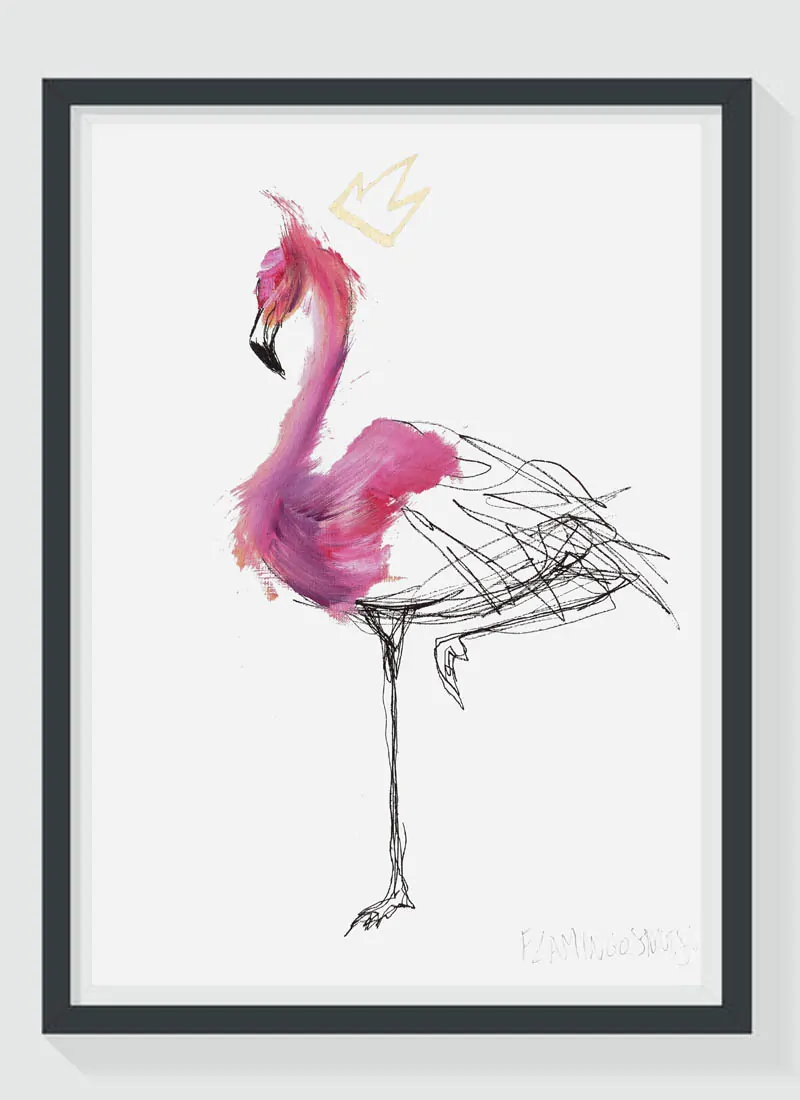 Flamingo Strut A3 Hand Finished Gold Leaf Art Print by Sophie Mills-Thomas