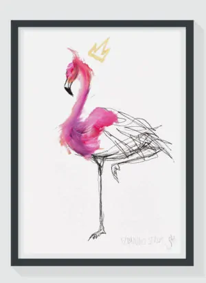 Flamingo Strut A4 Fine Art Gold Leaf Print by Sophie Mills-Thomas