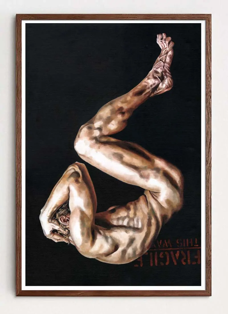 Fragile, This Way Up Figurative Statement Art Print by Louise Bird