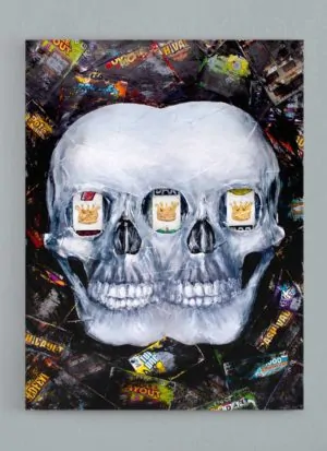 Eyes on the Prize Original Mixed Media Skull Art by Paul Kneen